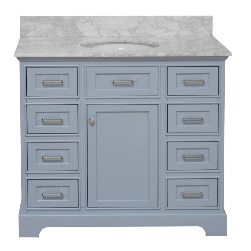 KitchenBathCollection Aria 42" Bathroom Vanity with Carrara Marble Top
