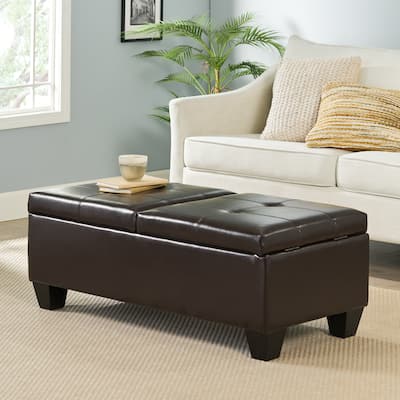 Merrill Chocolate Brown Leather Storage Ottoman by Christopher Knight Home