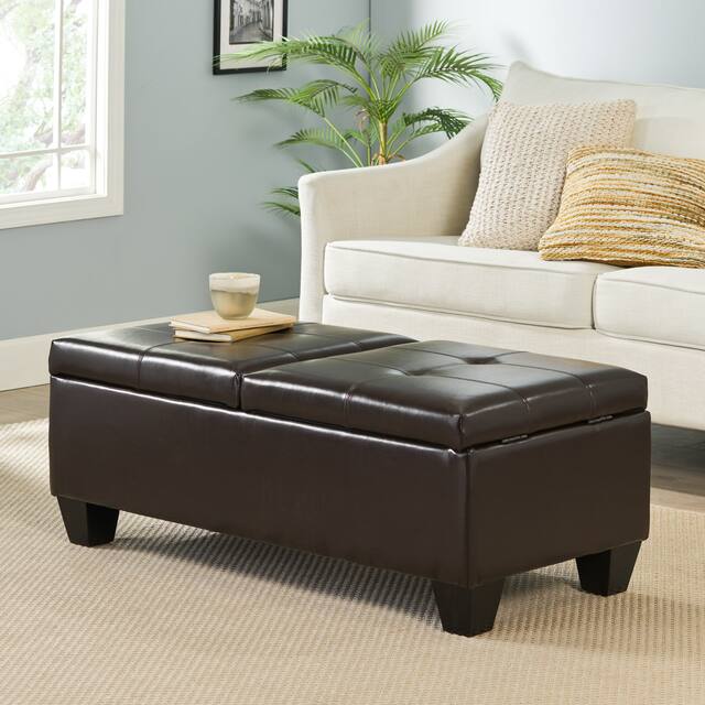 Merrill Chocolate Brown Leather Storage Ottoman by Christopher Knight Home - Brown - Medium