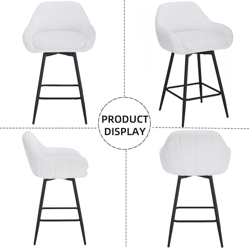 26" Counter Height Bar Stools Set of 2, 360° Swivel Upholstered Barstools for Kitchen Island