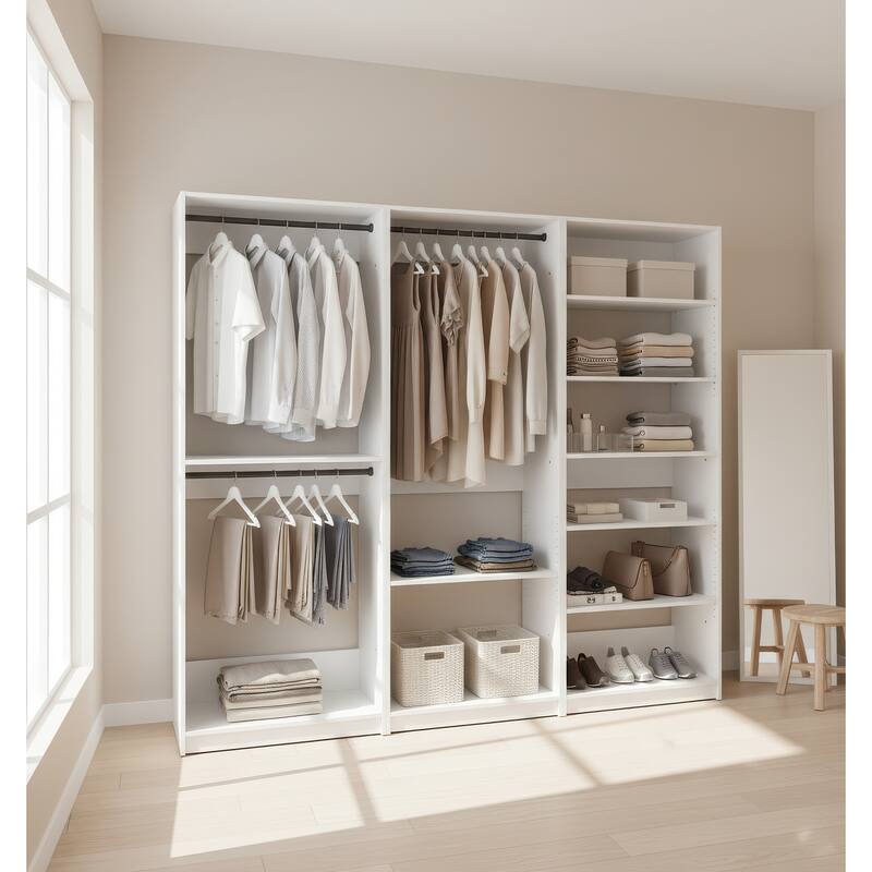 Prosper White Freestanding Walk in Wood Closet System - 94.2"W x 15.7"D x 83" H