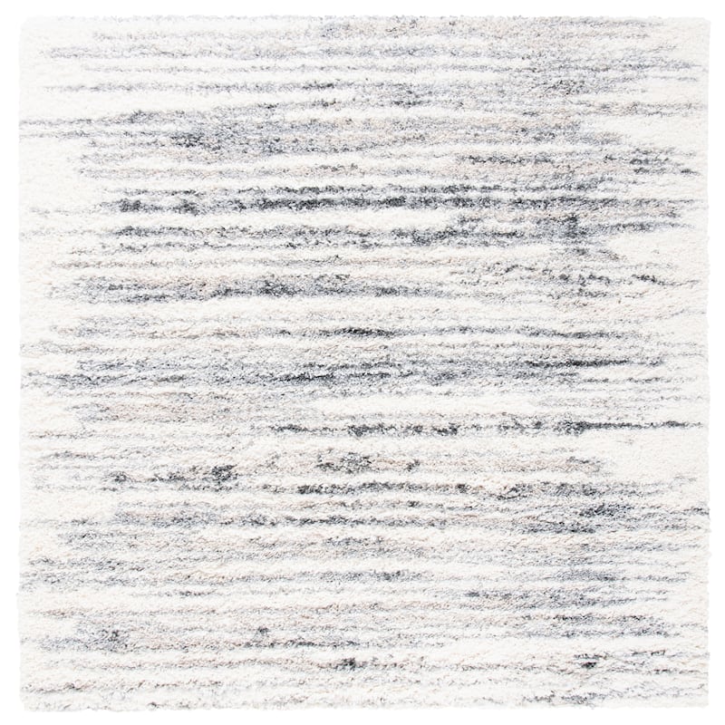 SAFAVIEH Fontana Shag Fatema Modern Abstract 2-inch Thick Rug - 8' Square - Ivory/Grey