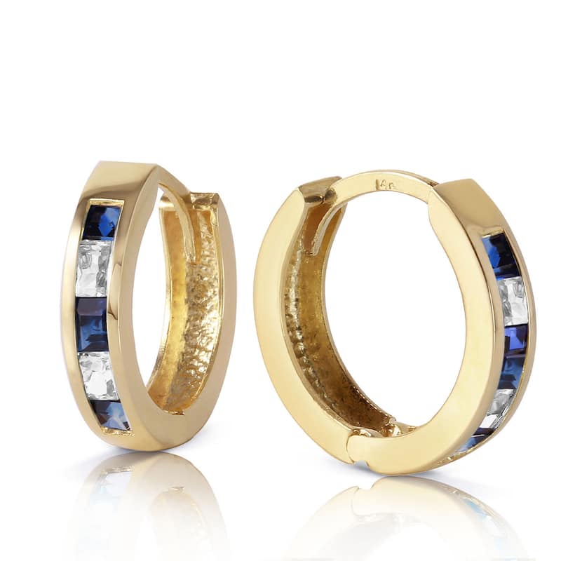 1.26 Carat 14K Solid Gold Hoop Earrings Natural Sapphire Rose Topaz - Yellow