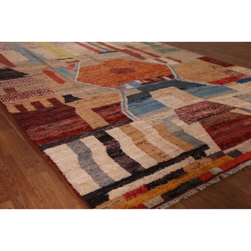 Geometric Moroccan Oriental Area Rug Handmade Modern Wool Carpet - 6'8" x 9'8" - Multi-Color - 6'8" x 9'8"
