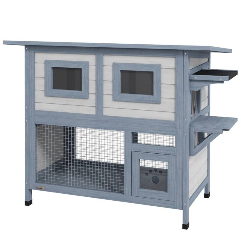 Modern Comfort for Feline Friends Two-Tiered Cat House in Grey and Black - 40.6" L x 20.9" D x 33.5" H