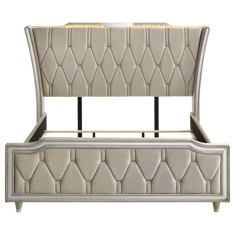 Lorient LED Upholstered Wingback Bed Ivory and Camel