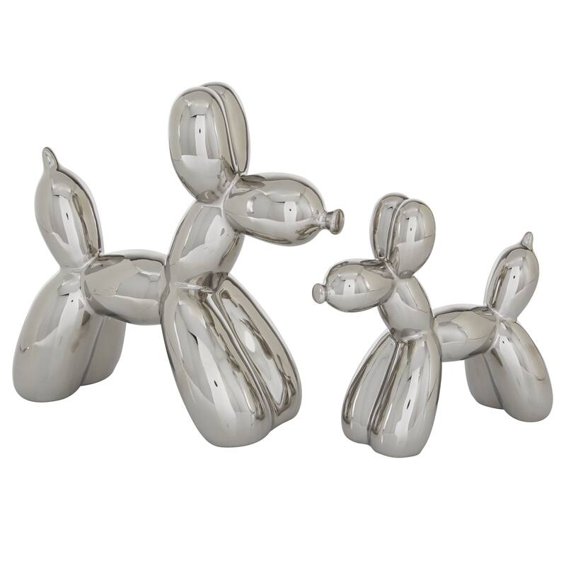 Gold Porcelain Ceramic Balloon Dog Sculpture (Set of 2) - Gold, Silver, White, Black, Multi Colored