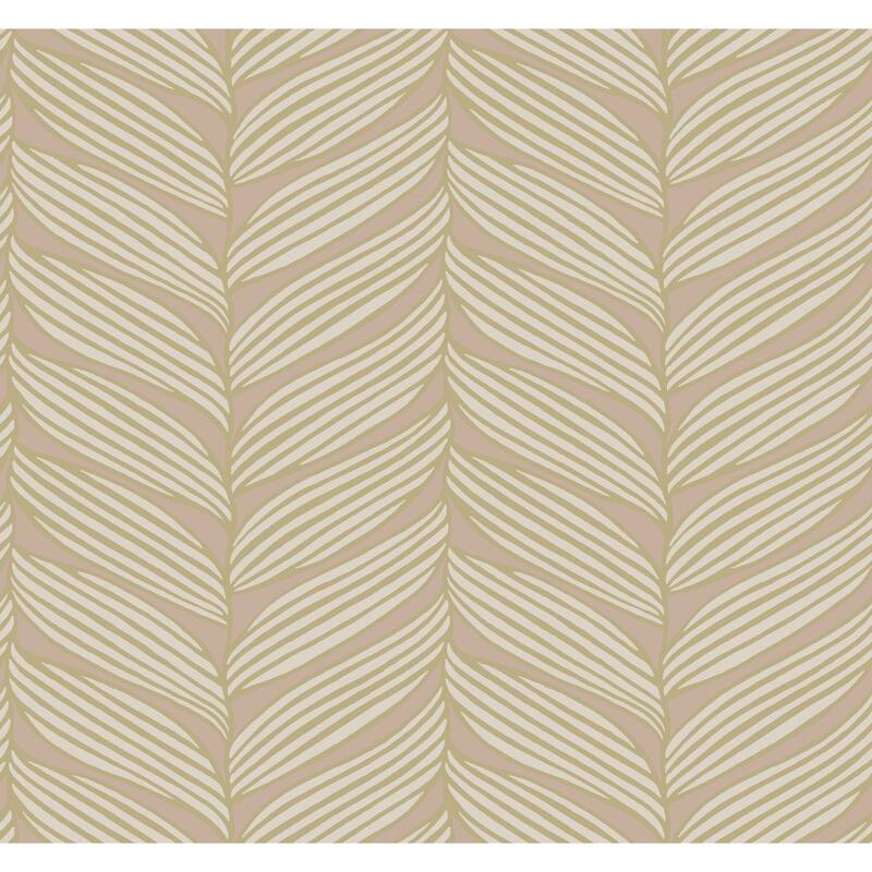 Exeter, Luminous Leaves 26.9' L X 27" W, Wallpaper Roll - Blush & Gold