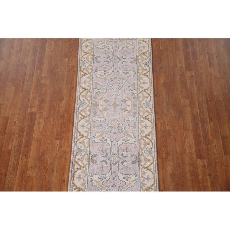Floral Grey Oushak Runner Rug Hand-knotted Wool Carpet - 2'7"x 7'10"