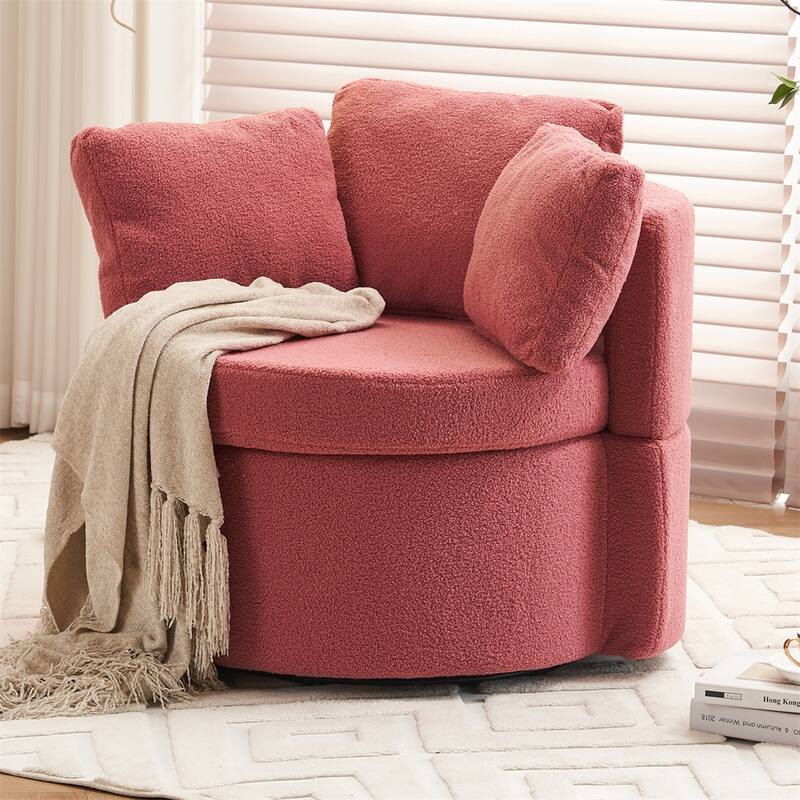 Teddy Fabric Swivel And Storage Chair With Back Cushion