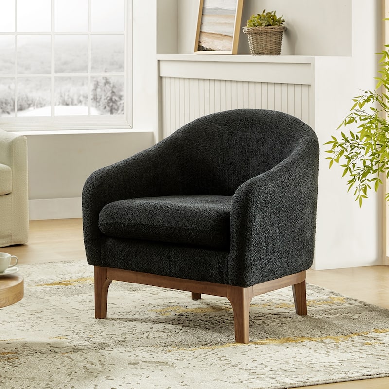 Joseph Modern Boucle Solid Wood Armchair Chair By HULALA HOME - Black