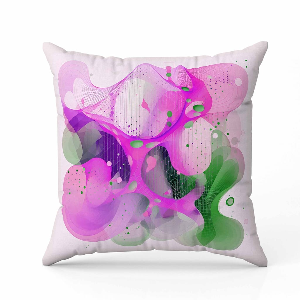 Whimsical Waves Faux Suede Reversible Throw Pillow Pink and Green