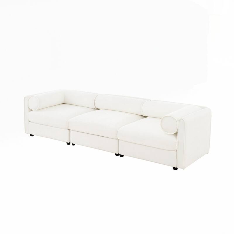 Cylindrical Backrest and Armrests Chenille Sofa with Storage Seat