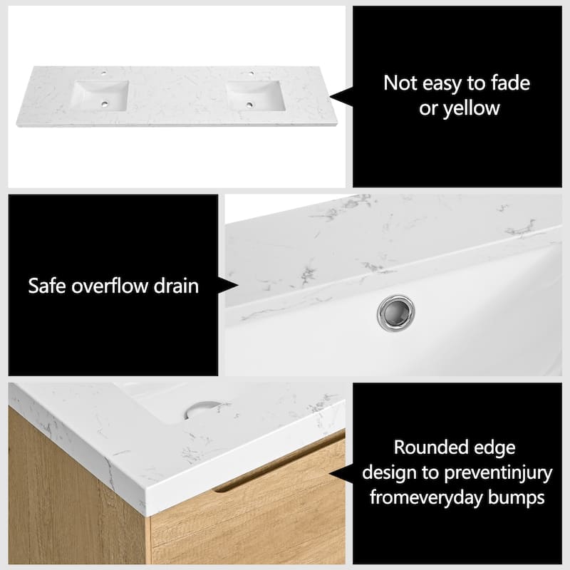 24"36"48"60"72"84" Floating Bathroom Vanity with Engineered Top Rectangulare Sink Solid Wood