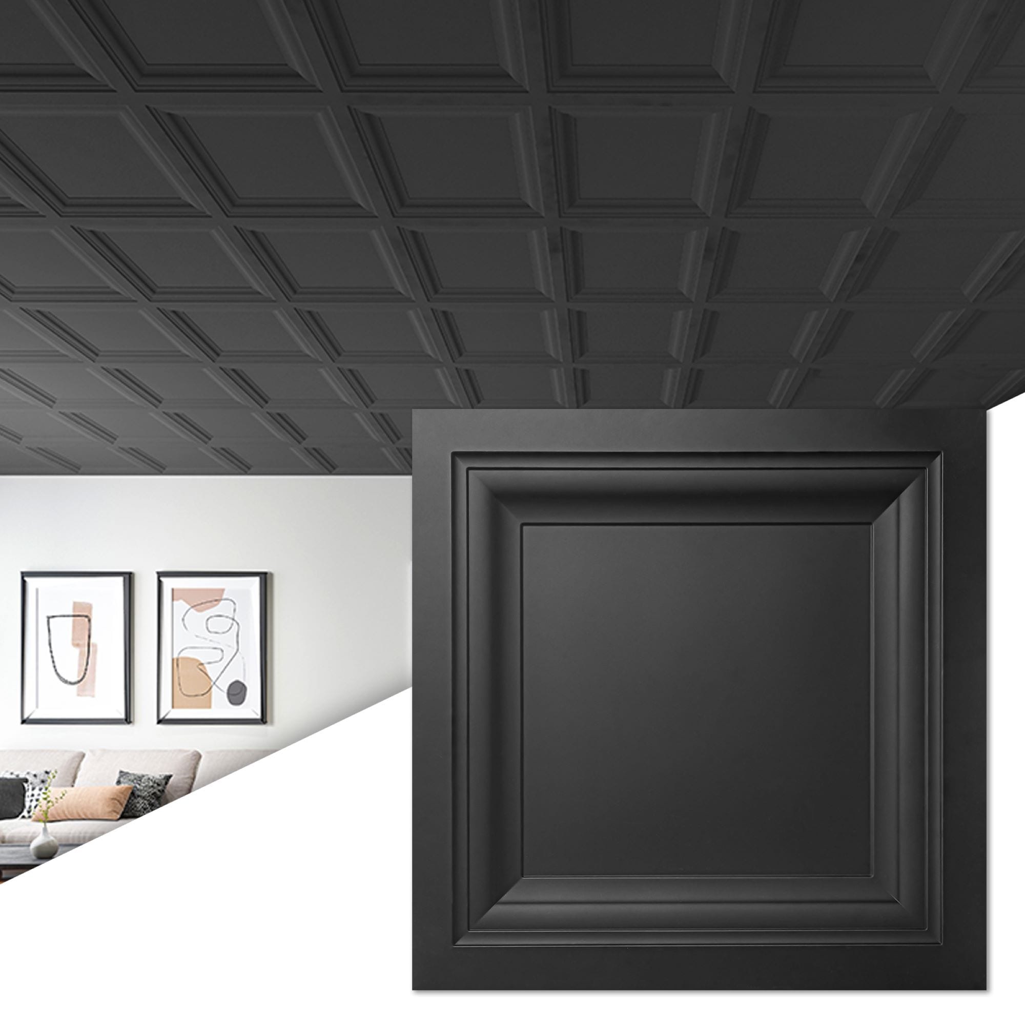 Art3d Decorative Ceiling Tile 2x2 Glue up, Suspended Ceiling Tile Pack of  12pcs Black Floral