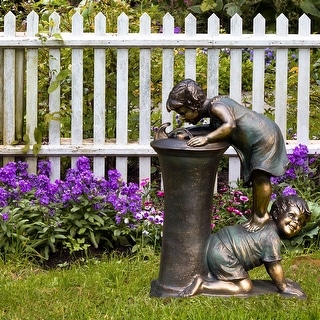 Goldtone Polyresin Boy Drinking Water Fountain