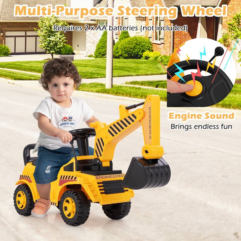 Gymax Kids Ride on Excavator w/ Adjustable Shovel Anti-Tipping Block
