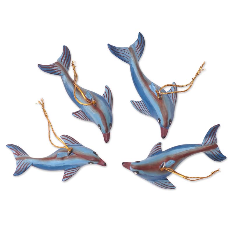 Novica Handmade Joyful Flippers Wood Ornaments (Set Of 4)