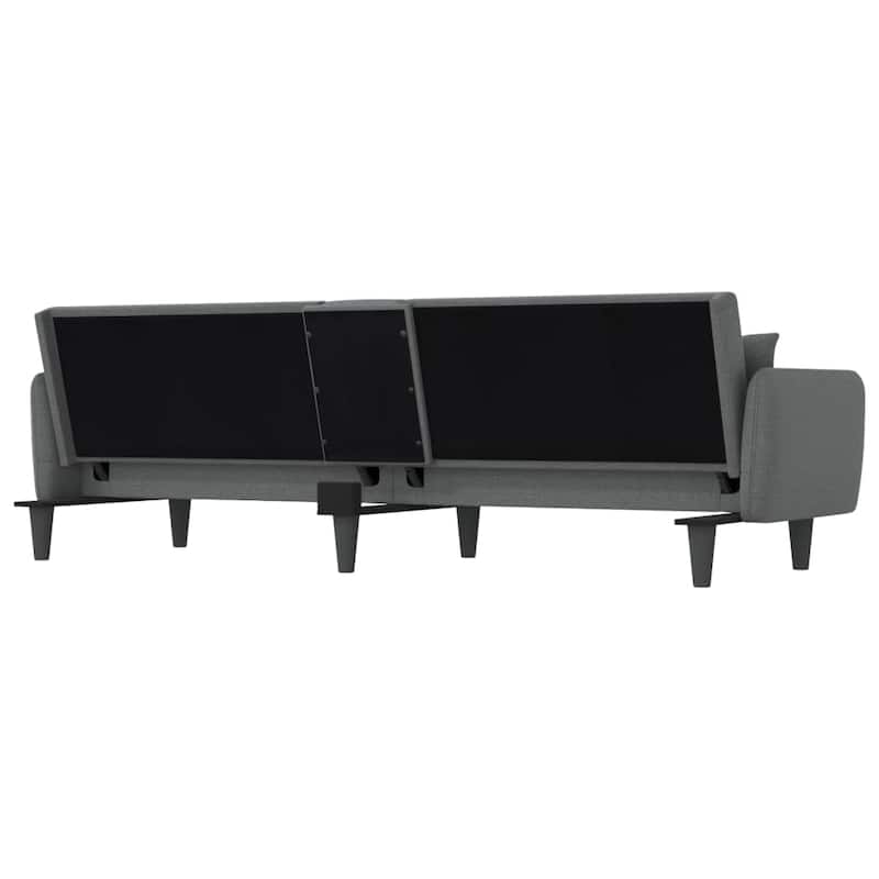 vidaXL Sofa Bed with Cup Holders Black Fabric - 86.6" x 35" x 27.6"