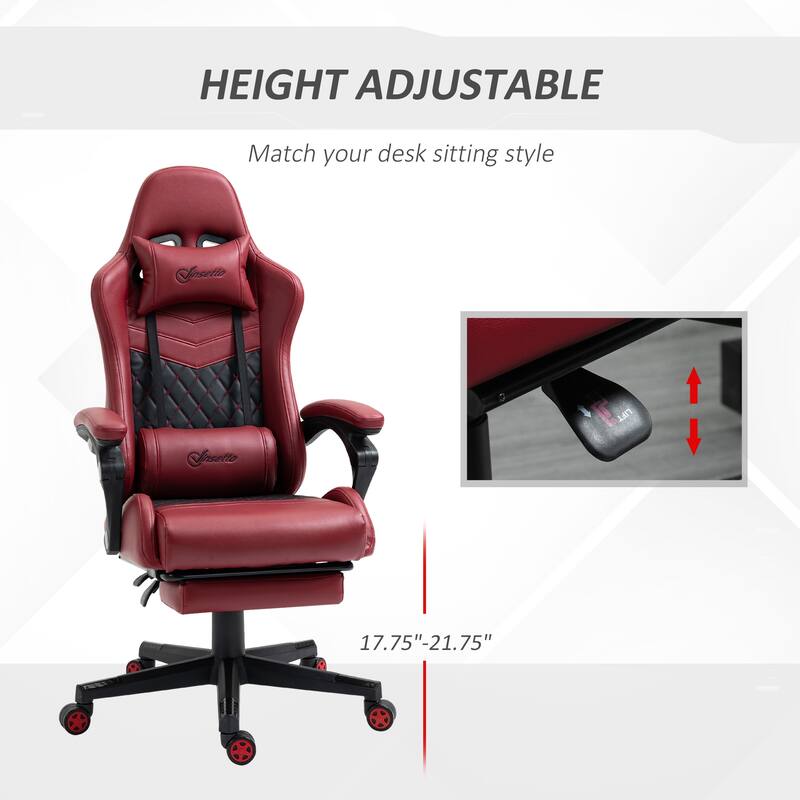 Racing Gaming Chair - Diamond PU Leather, High-Back Swivel Recliner with Footrest, Lumbar Support, Adjustable Height