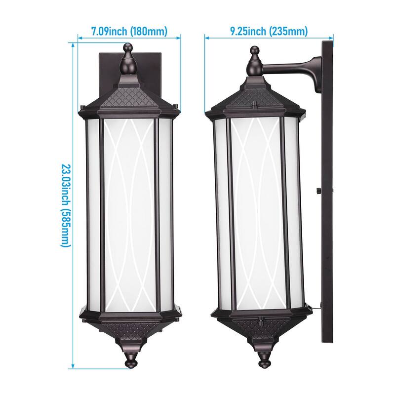 23 Inch Large Exterior Wall Lights, E26 Base, Vintage Outdoor Wall Sconce with Linear Patterned Glass, Oil Rubbed Bronze - 2pack
