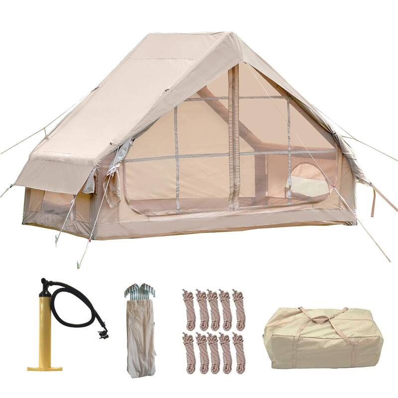 Inflatable Tent With Pump Easy Setup Oxford and Fabric Khaki