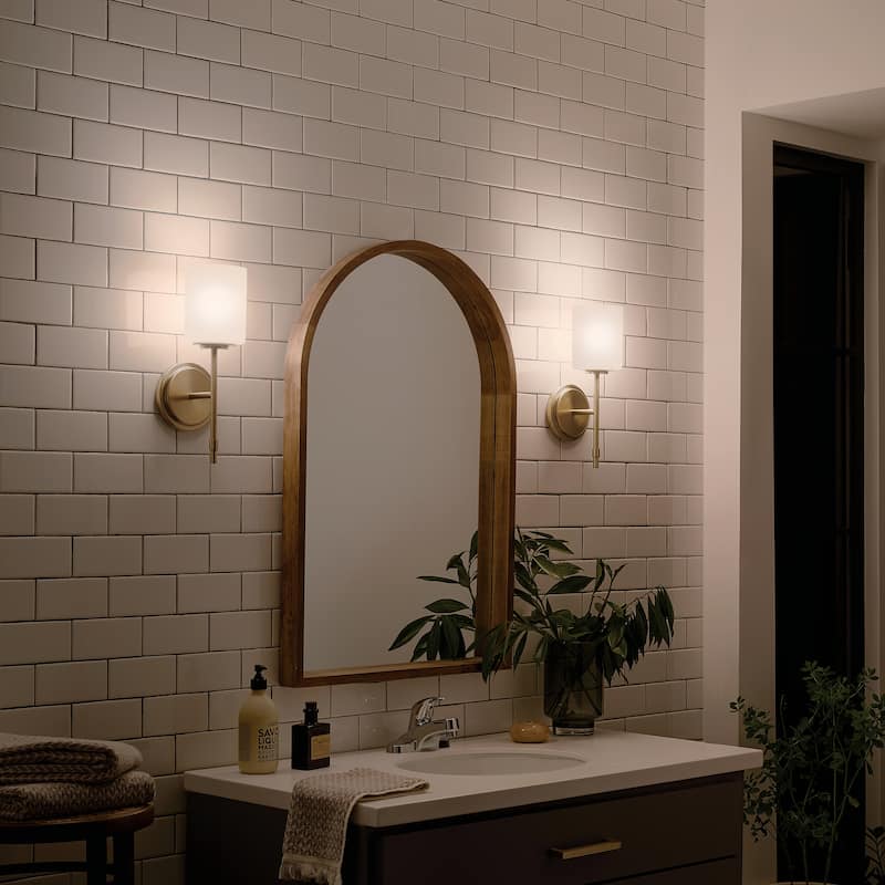 Kichler Lighting Ali 1-Light Brushed Natural Brass Wall Sconce with Glass Shade - 14.5 in