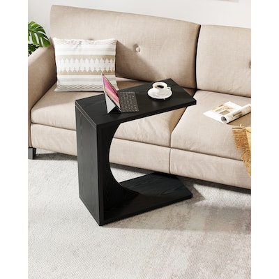 Wood 2-Tier C-Shaped End Side Sofa Couch Table for Small Space