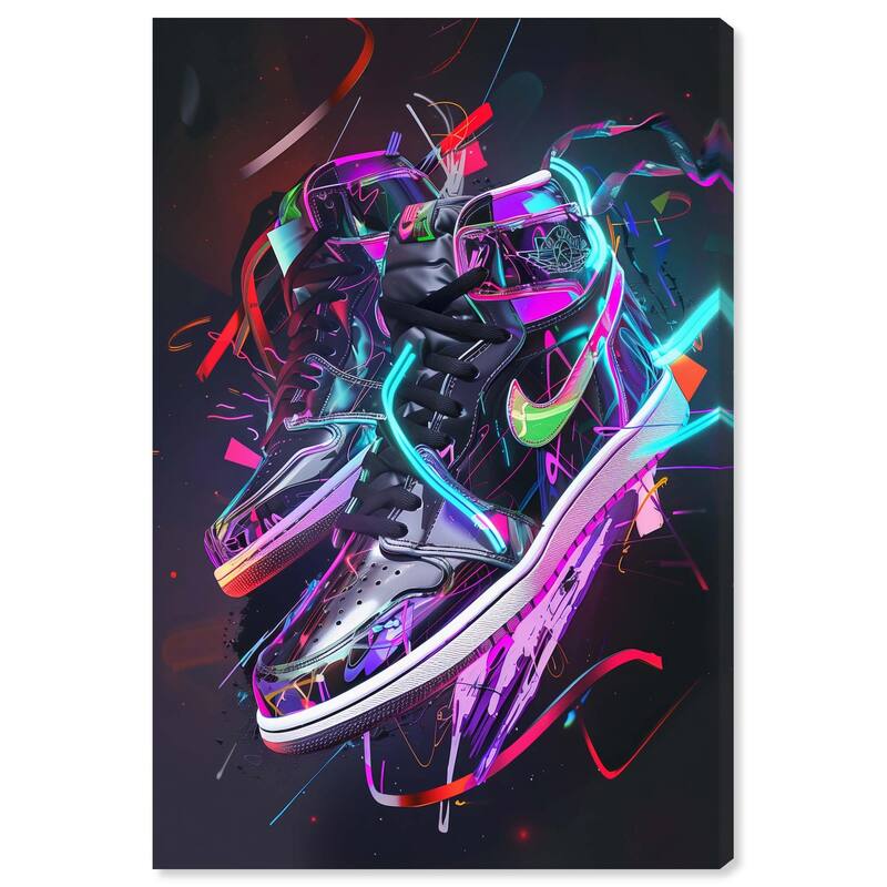 Neon Ribbons Sneakers Canvas by Art Remedy, Gallery Wrapped - 20" x 30"