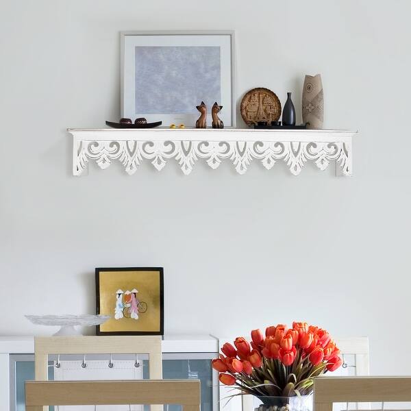 American Art Decor Hand Carved Wooden Floating Wall Shelf White Overstock 32411266