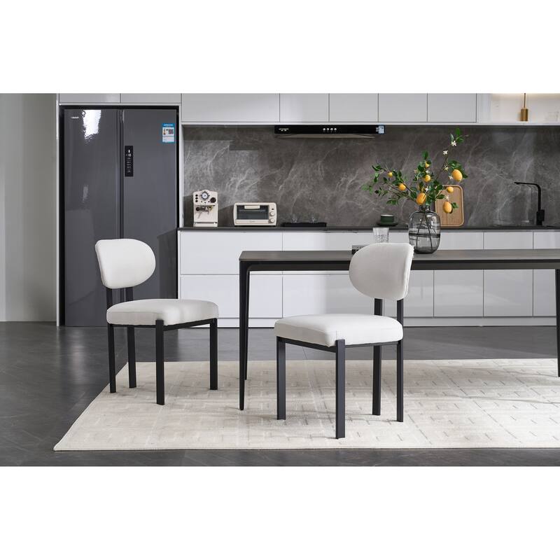 Modern Dining Room Chairs, Mid-Century Upholstered Boucle Kitchen Dining Chairs with Black Metal Legs