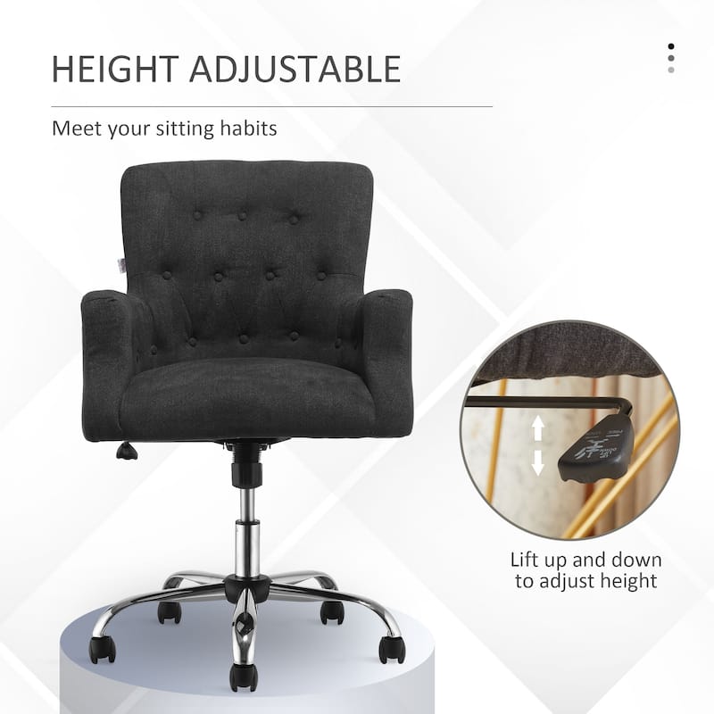 HOMCOM Swivel Computer Office Chair Button Tufted Mid Back Desk Chair for Home Study Bedroom, Carbon