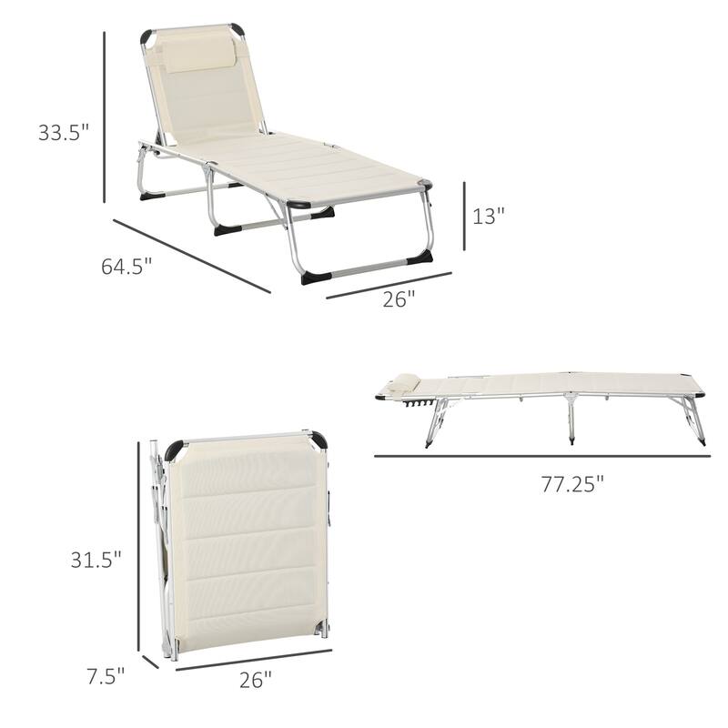 Foldable Outdoor Chaise Lounge Chair,5-Level Reclining Camping Tanning Chair with Aluminum Frame,Padding and Headrest