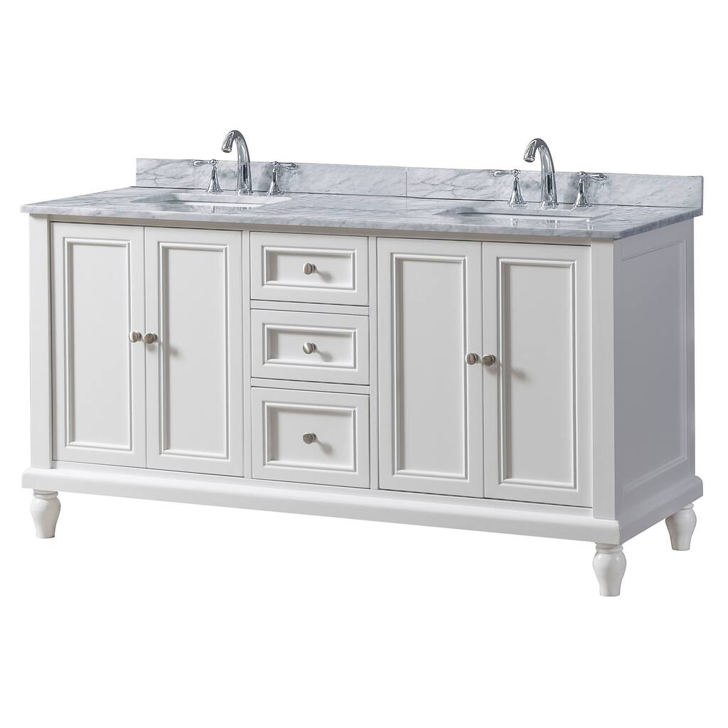 Classic 60 in. Vanity in White with White Carrara Marble Top