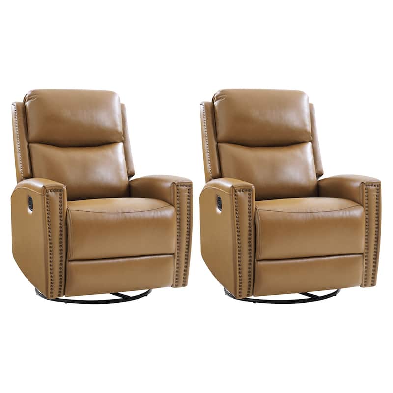 Fiacro 30.31"Wide Modern Genuine Leather Wingback Swivel Rocker Recliner with Nailhead Trims, Set of 2