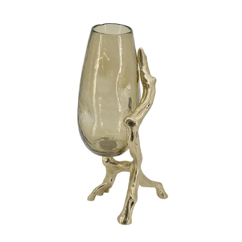 18" Champagne Glass And Metal Table Vase - 5.90