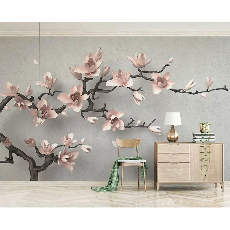 GK Wall Design 3D Embossed Floral Magnolia Blossom Soft Flower Classical Wallpaper