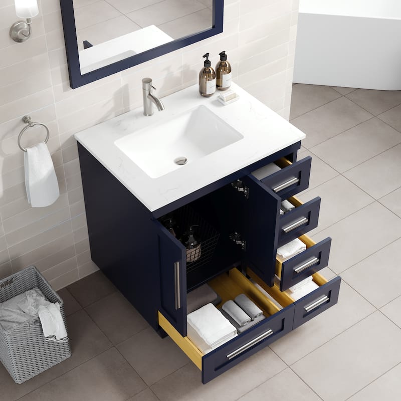 Eviva Loon 30"W Bath Vanity with Carrara Quartz Vanity Top & Undermount Sink