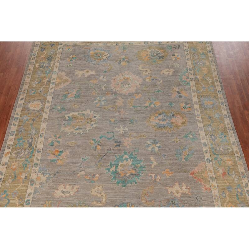 Hand Knotted Oriental 100% Wool Carpet Transitional All-Over Greys & Charcoal Oushak Area Rug - 11' 11'' X 9' 2''