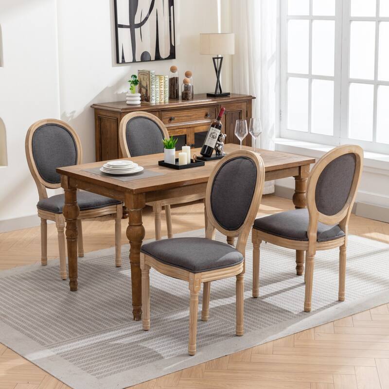 Dark Gray French Dining Chair Fabric Dining Table Chair Set of 2