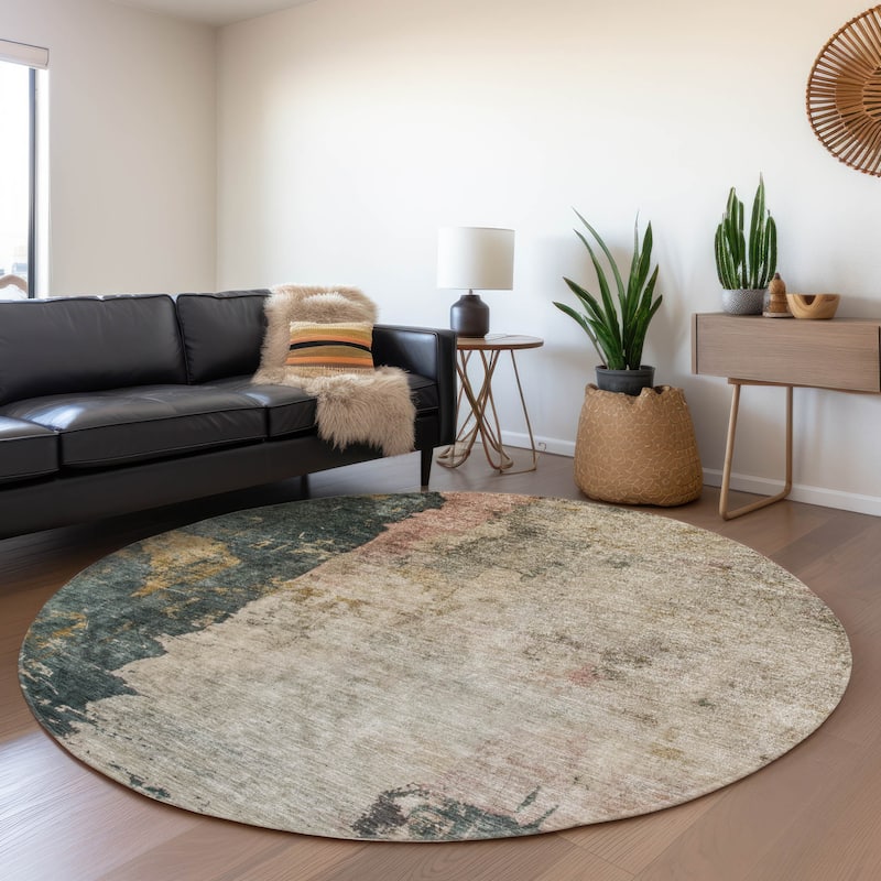 Machine Washable Indoor/ Outdoor Contemporary Chantille Rug - Taupe - 8' x 8'