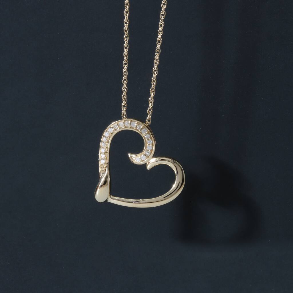 1/20ct TDW Diamond Heart Pendant Necklace in 10K Yellow Gold for Women