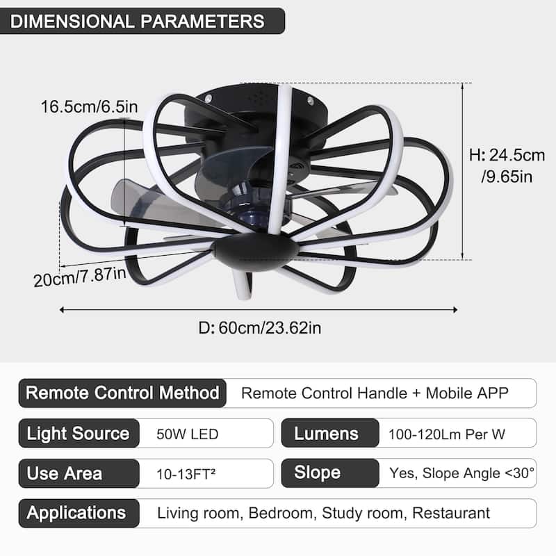 Starsky 23'' Drum Flush Mount LED Ceiling Fan with Light,6-Speed Low Profile Smart APP Control Ceiling Fan with Remote