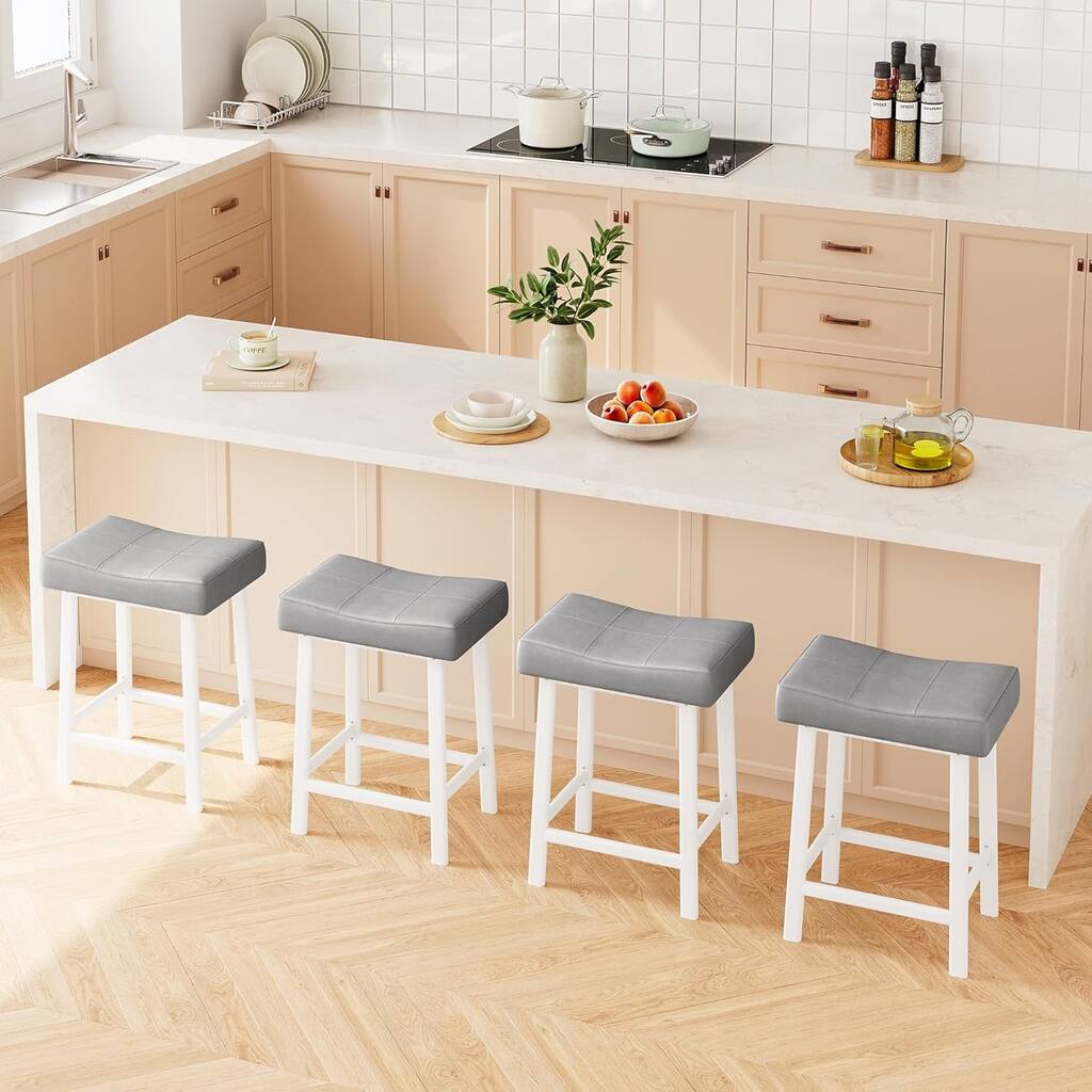 Bar Stools Set of 4, 24" Counter Height Upholstered Padded Barstools with Curved Surface