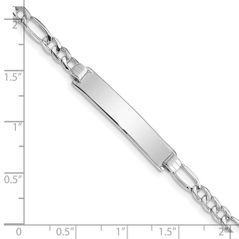 Curata 6.5mm 14k White Gold Engravable Polished ID With Semi solid Figaro Bracelet