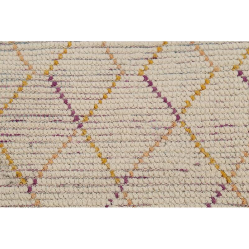 Trellis Moroccan Runner Rug Hand-Knotted Wool Carpet - 2'6"x 12'6"