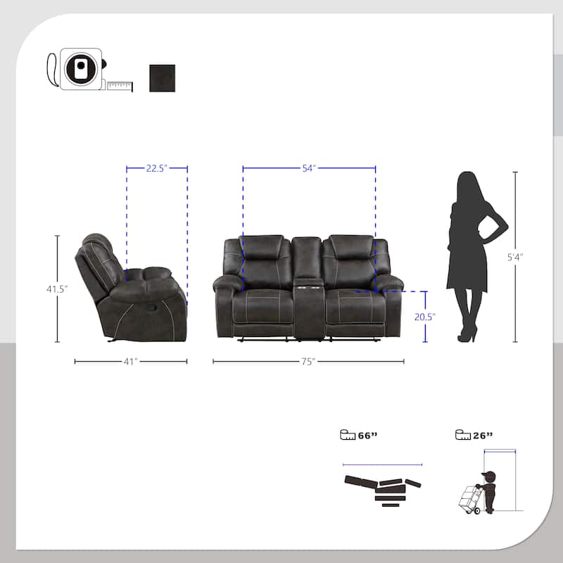 Flannery 3-Piece Manual Reclining Living Room Sofa Set