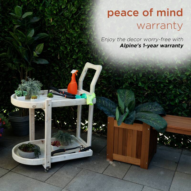 Wooden 2-Tier Push Cart Storage with Wheels