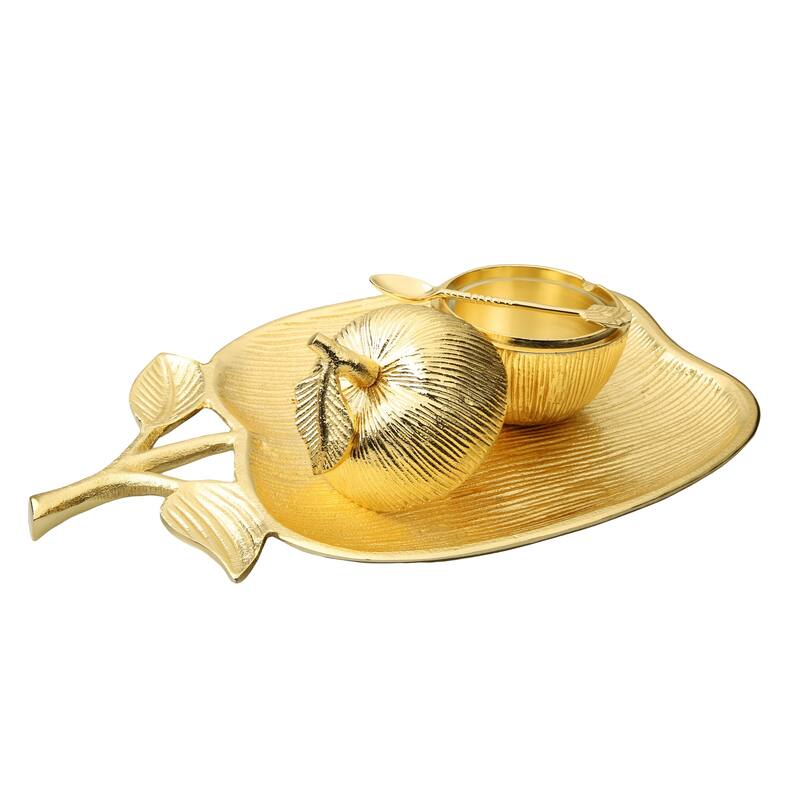 Apple Shaped Dish with Removable Honey Jar - Large - Gold