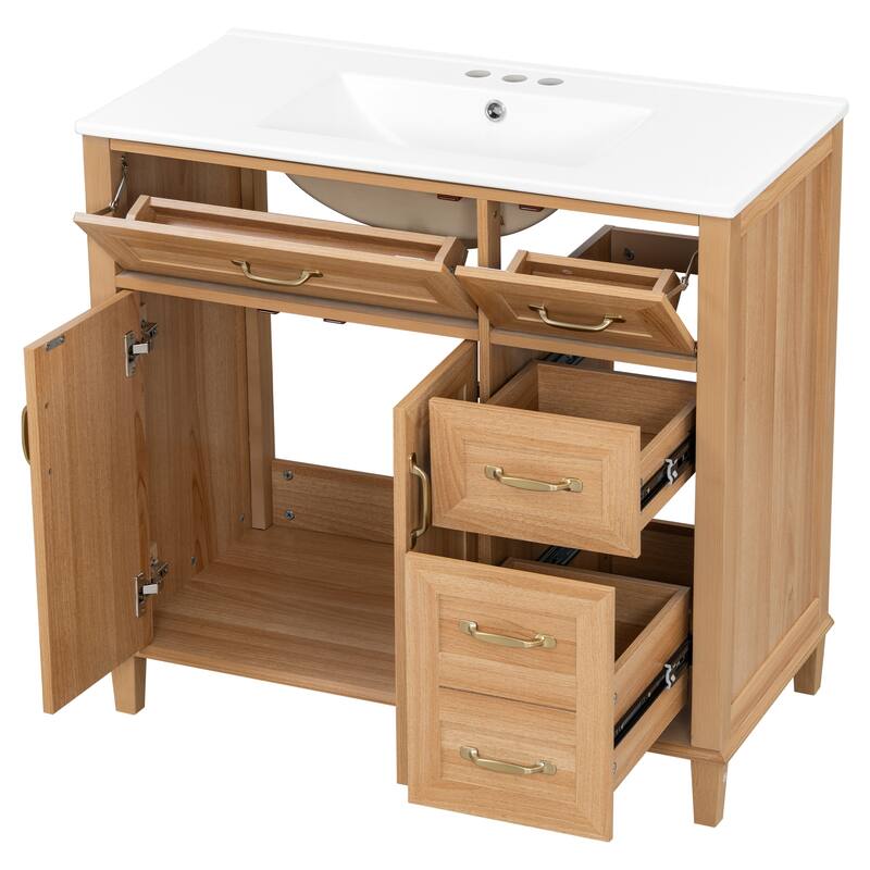 GDFStudio - Avalon Modern Freestanding Bathroom Vanity with Ceramic Sink & Soft Close Multi-Storages